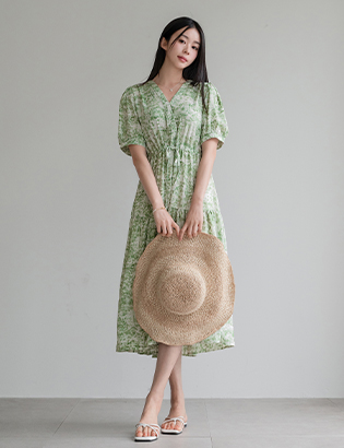 Waist String Puff Dress Korea