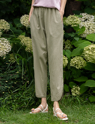 Curved Cool Linen Banding Pants Korea