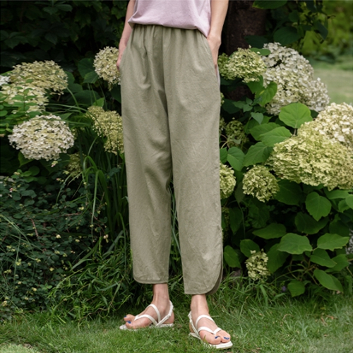 Curved Cool Linen Banding Pants