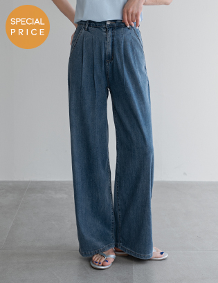 [Planning] Two-pin tuck cooling denim banding pants Korea