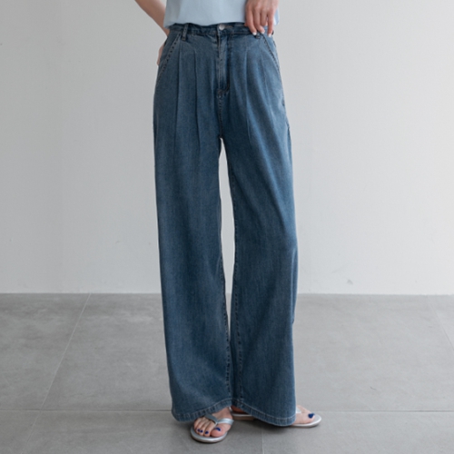 [Planning] Two-pin tuck cooling denim banding pants