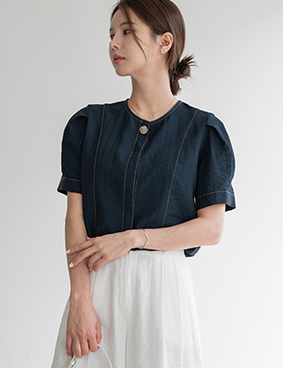 Hidden Button Stitch Linen Blouse Korea