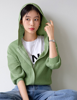 Fancy Zip-Up Hooded Knitwear Korea