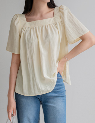 Sweet Shirring Square Blouse Korea