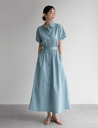 Blooming Short-sleeve Collar Long Dress Korea