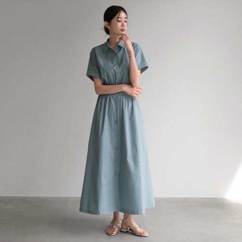 Blooming Short-sleeve Collar Long Dress