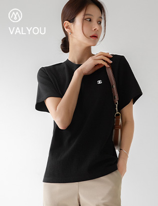 [valyou] Embroidered spandex short-sleeved T-shirt Korea