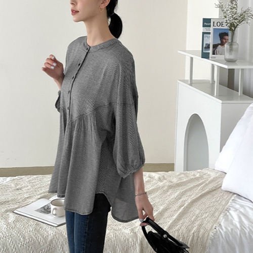 valyou_Checkered shirring blouse