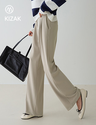 Kku-ahn-kku Two-pintuck Banding Pants Korea