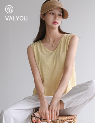 [valyou] Washing Linen V Sleeveless shirts T-shirt Korea