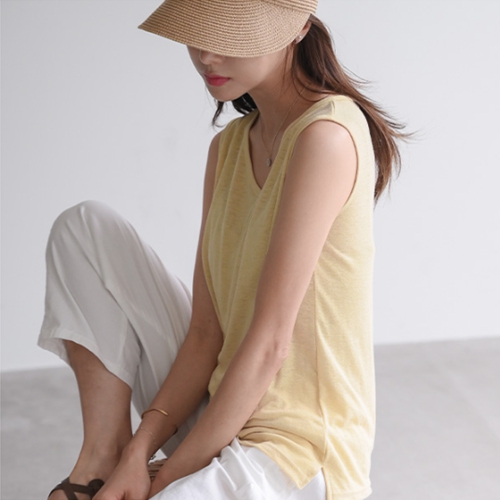 [valyou] Washing Linen V Sleeveless shirts T-shirt