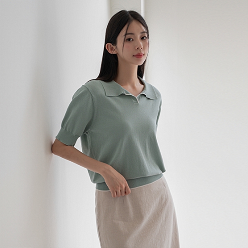 Line Color-matching Collar Short-sleeve Knitwear