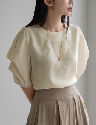 Shirring Sleeves Balloon Blouse Korea