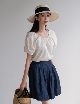 Volume Embo Puff Blouse Korea