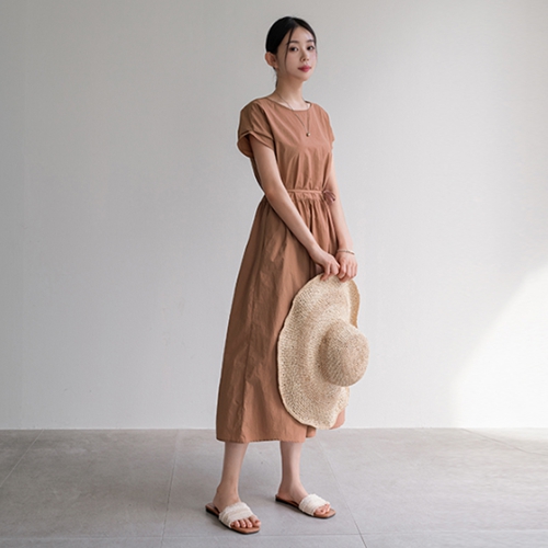 Pinch-sleeve Waistband Dress