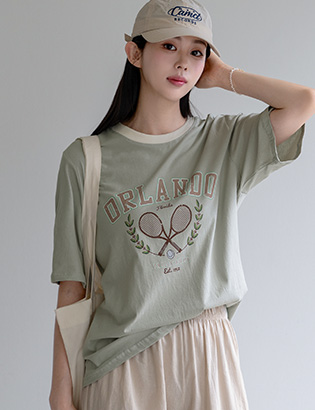 Tennis color matching printed short-sleeved shirt Korea