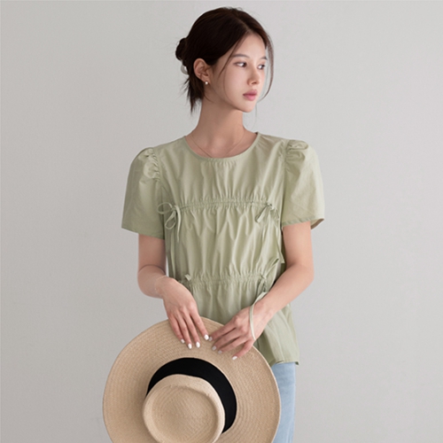 Double ribbon shirring blouse
