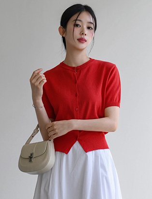 Daily Cotton Short-Sleeved Cardigan Korea