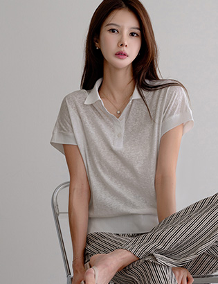 Slab collar cap sleeve shirt Korea