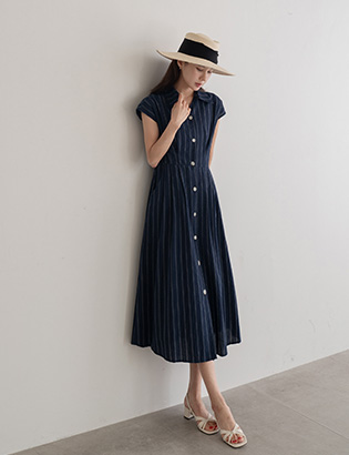 Stripe Cap sleeve Shirt Dress Korea