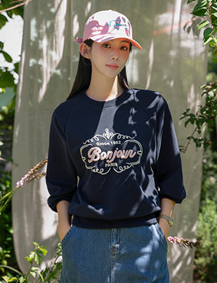 Bonjour three-dimensional print 3/4 sleeve sweatshirt Korea