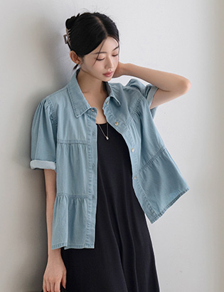 Capri denim shirring blouse Korea