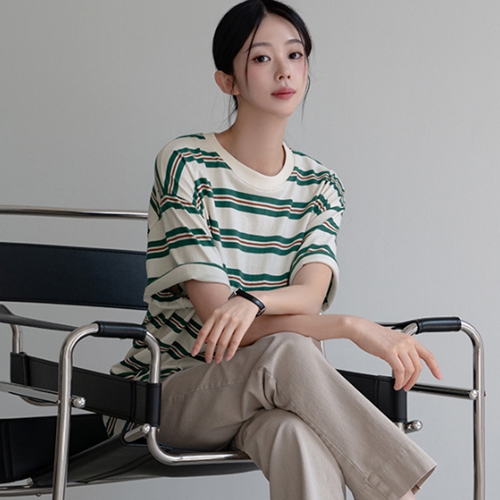 Multi horizontal striped Over Short-sleeve T-shirt