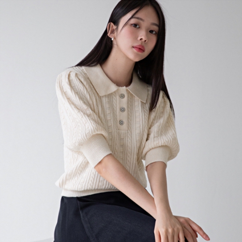 Flower Button 3/4sleeve Knitwear