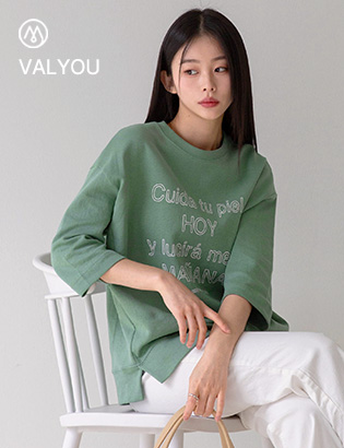 [valyou] Mana Slit 3/4 sleeve T-shirt Korea