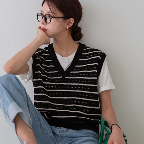 Songi Punching horizontal striped Knitwear Vest