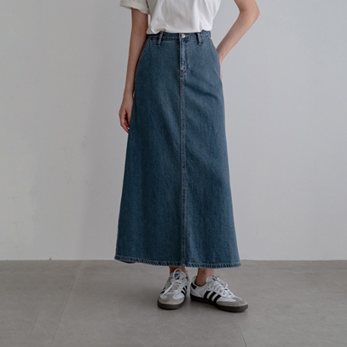 Tencel incision Flare Denim Skirt