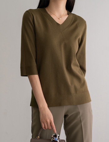 Tencel V-neck 3/4 sleeve Knitwear Korea