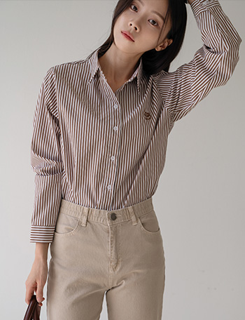 Love Embroidered Stripe Shirt Korea