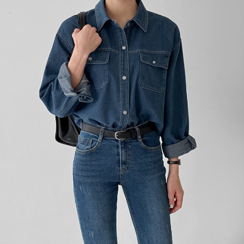 [valyou] Pocket Crop Denim Shirt