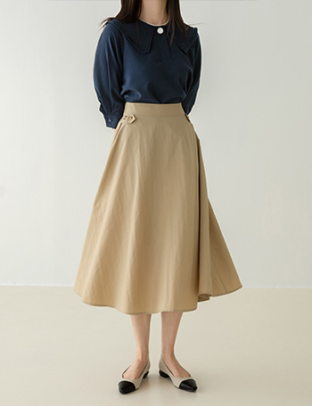 Waist Button Back Banding Skirt Korea