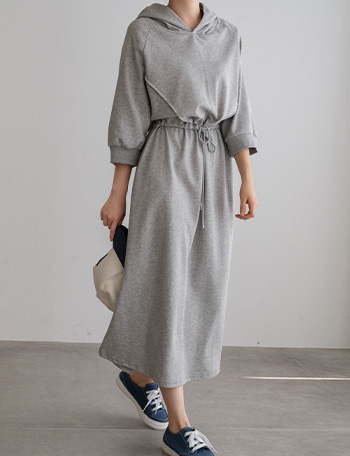 Pintuck  Hood string 3/4 sleeve Dress Korea