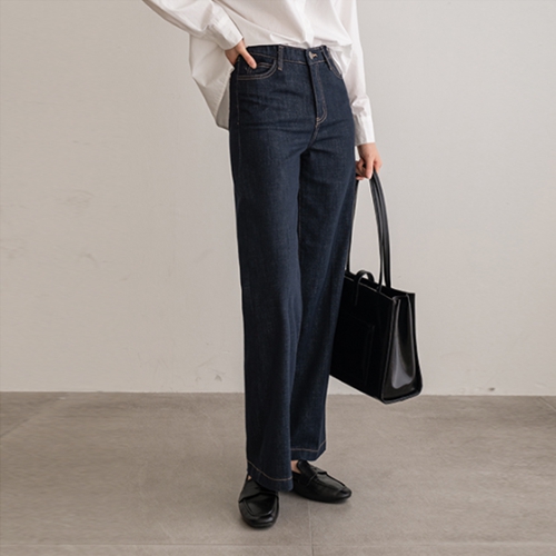 Span raw denim vertical wide wrinkle pants