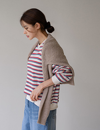 Three colors mix horizontal striped sweatshirt Korea