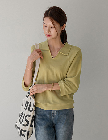 Open Collar 3/4 sleeve sweatshirt Korea