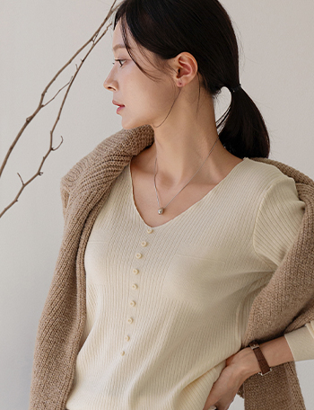 Rail Button V-Neck Knitwear Korea