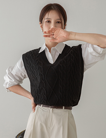 Unbalanced Fisher Knitwear Vest Korea