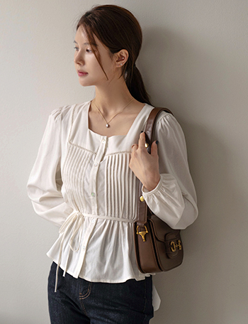 Pintuck Ribbon Blouse Korea