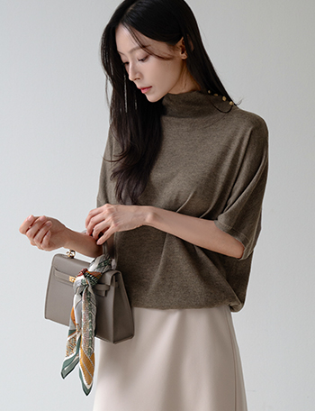 Gold Button Half Turtleneck Cashmere Knitwear Korea