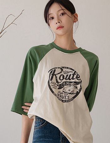 Autumn printed raglan T-shirt Korea