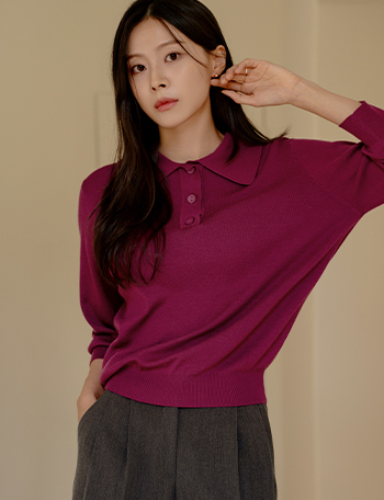 Wear 3/4 sleeve Collar Knitwear Korea