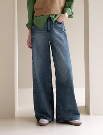 New Hidden Banding Wide Denim Pants Korea