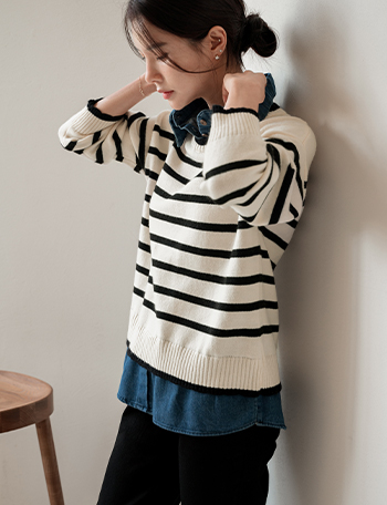 Denim Shirt layered Knitwear Korea