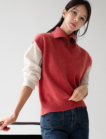 Suji Collar Knitwear Vest Korea