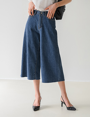 Denim Wide Crop Cutting Pants Korea