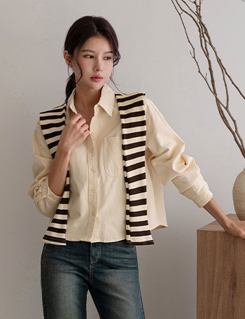 Autumn horizontal striped Cape Shirt Korea